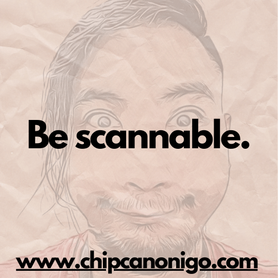 Photo with the words Be Scannable by chip canonigo